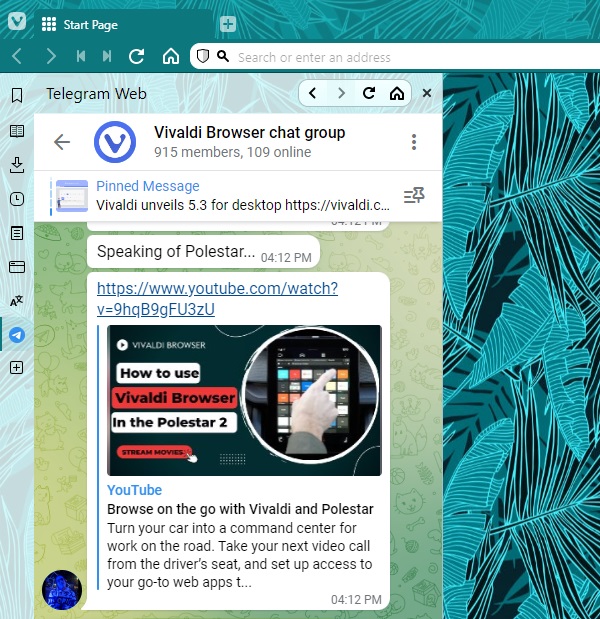 Telegram Web Panel with enabled controls.
