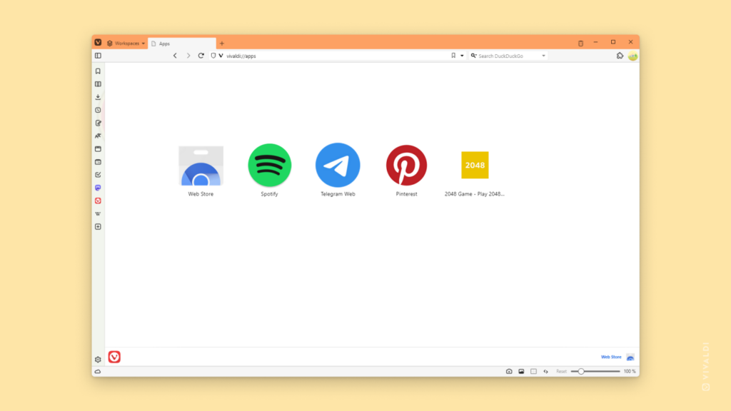 vivaldi://apps open in Vivaldi browser's tab.