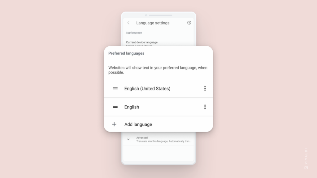 Android 版 Vivaldi での優先言語の設定