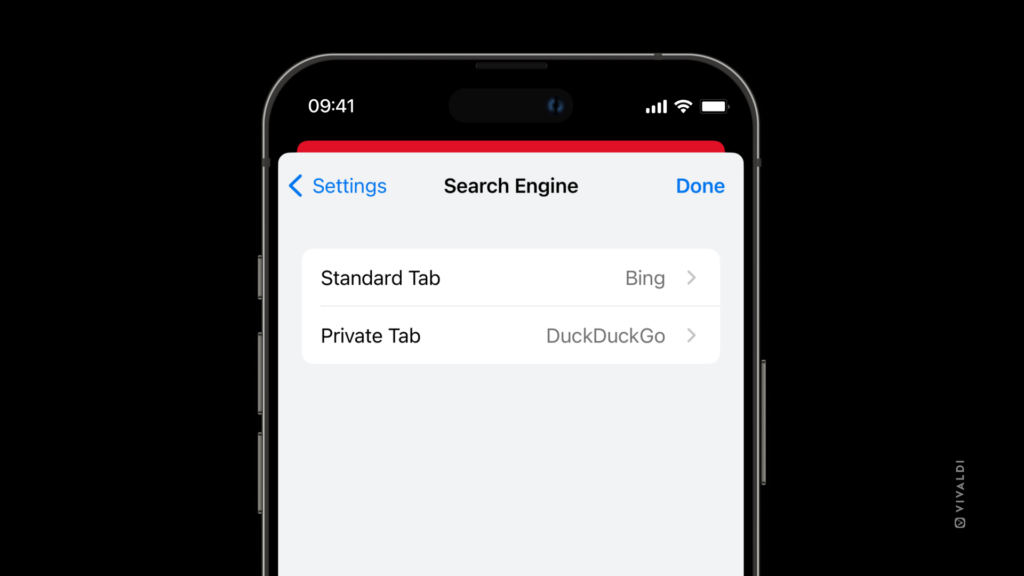 iOS 版 Vivaldi の検索エンジン設定