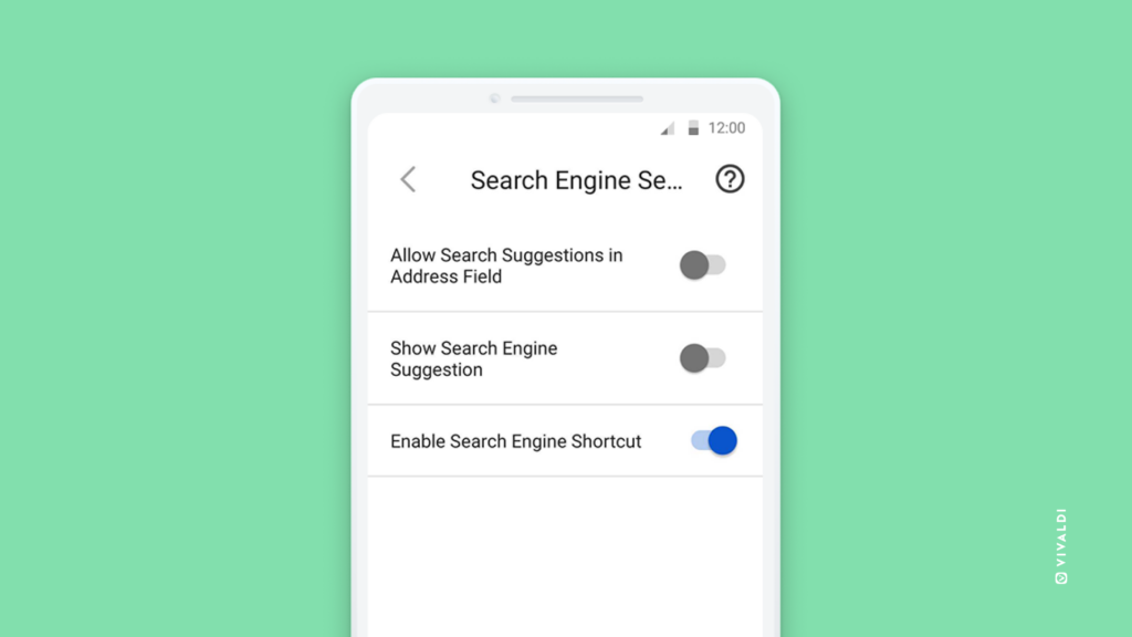Search Engine Settings in Vivaldi on Android.