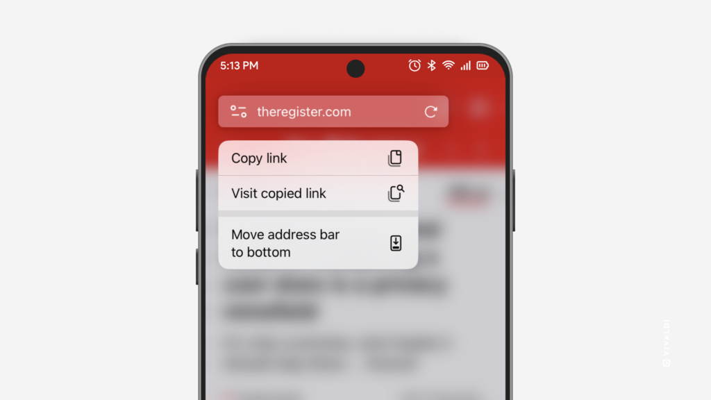 Copy link menu in Vivaldi on iOS