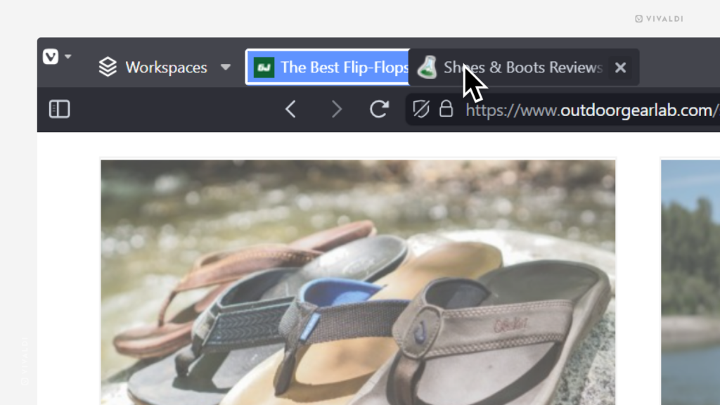 Vivaldi Tab Bar in focus showing two stacks being merged.